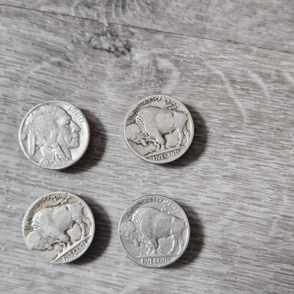 Vintage Buffalo Nickel Button Covers Old Authentic Indian Head 5 Cent Lot of 4